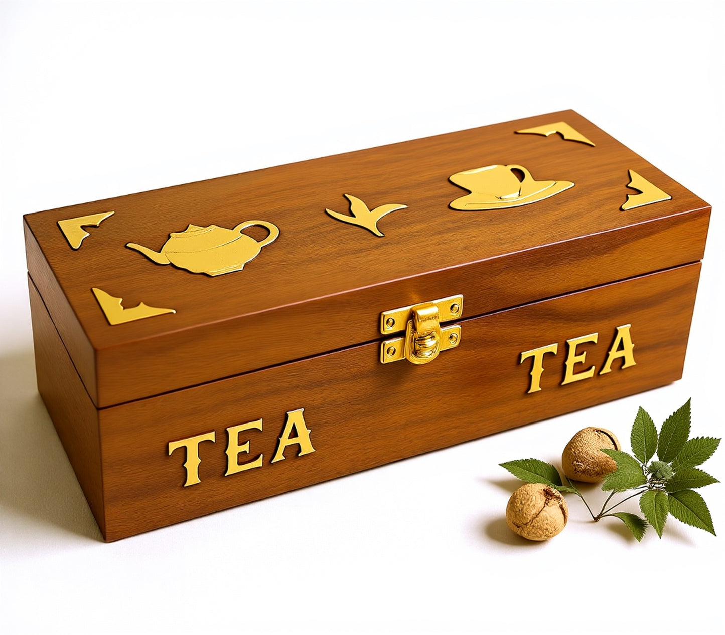 Rosewood Tea Box, 3-Compartment Tea Bag Organizer