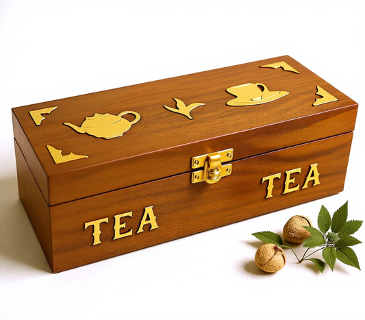 Rosewood Tea Box, 3-Compartment Tea Bag Organizer