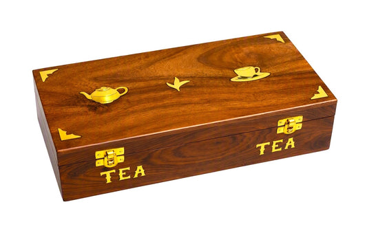 Handcrafted Rosewood Wooden Tea Bag Storage Box - 8 Compartment