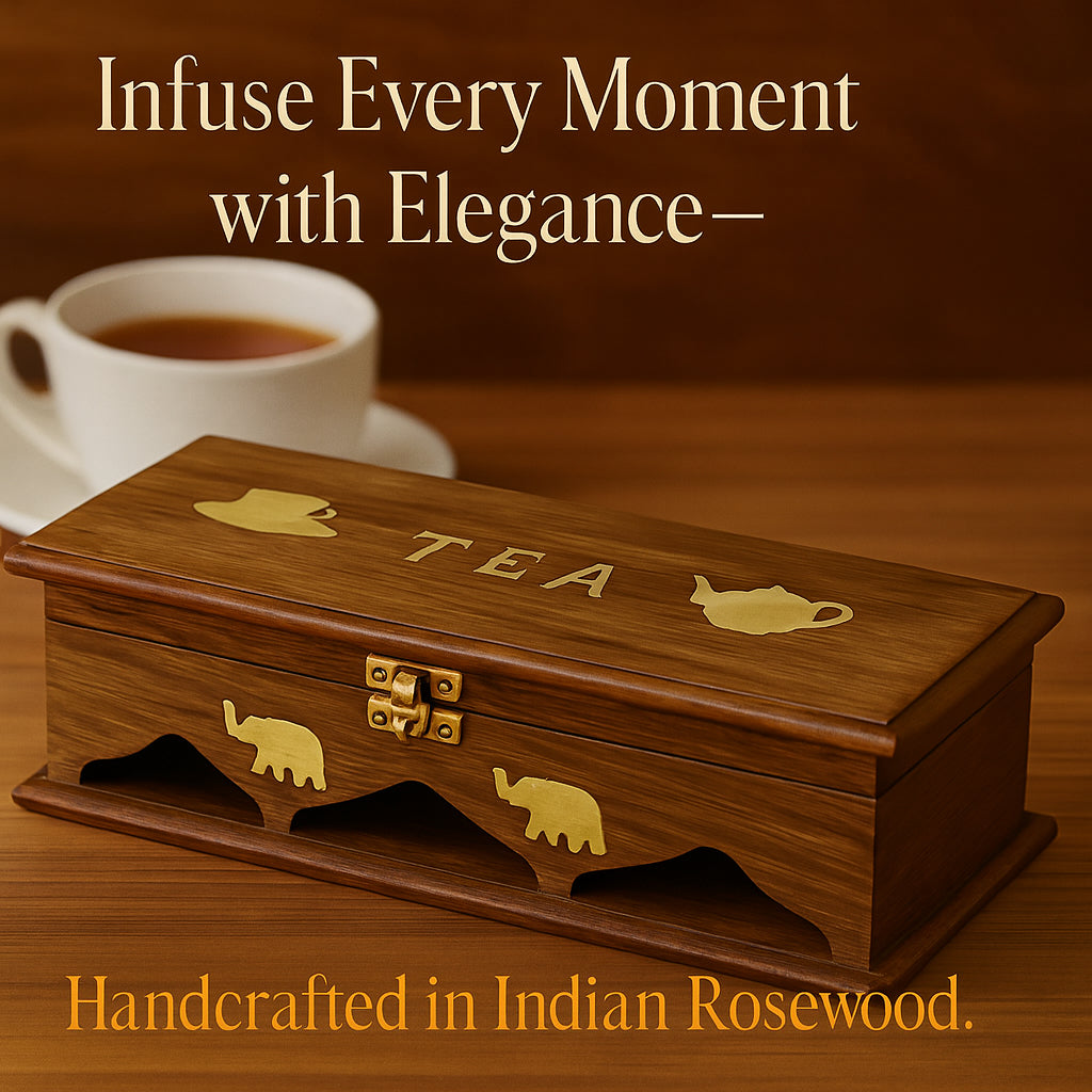 Handcrafted Rosewood Tea Storage Box, 3 Compartments