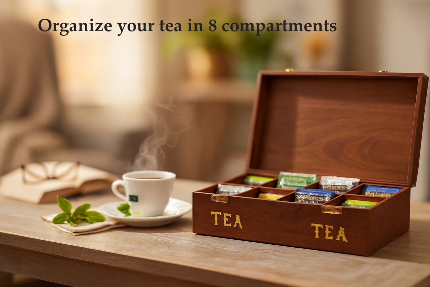 Handcrafted Rosewood Wooden Tea Bag Storage Box