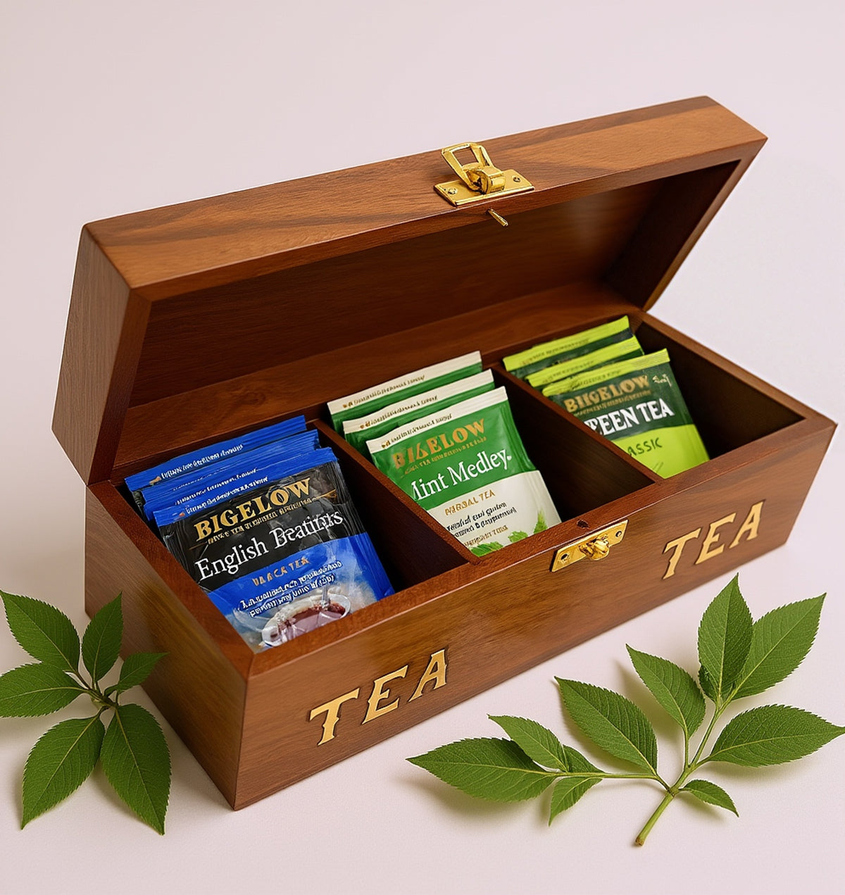 Handcrafted Rosewood Tea Storage Box, 3 Compartments