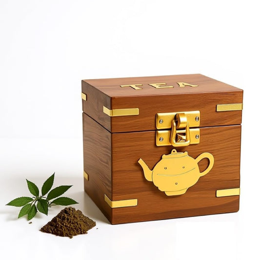 Artisan Tea Bag Organizer Box with Brass Inlay, Handcrafted from Rosewood