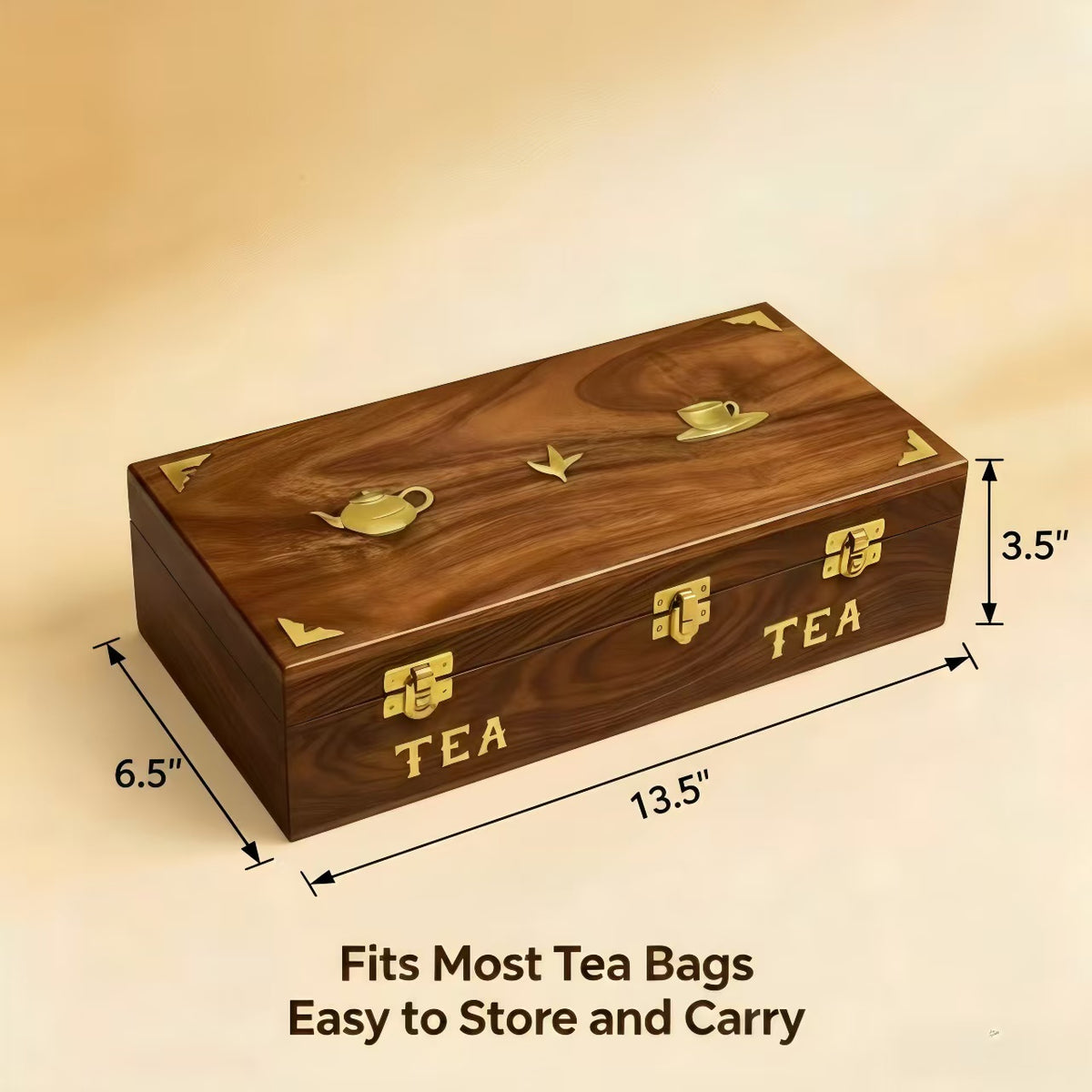 Handcrafted Rosewood Wooden Tea Bag Storage Box - 8 Compartment