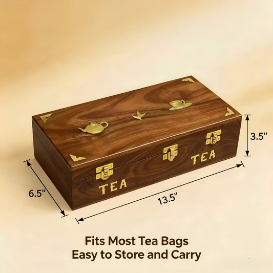 Handcrafted Rosewood Wooden Tea Bag Storage Box - 8 Compartment