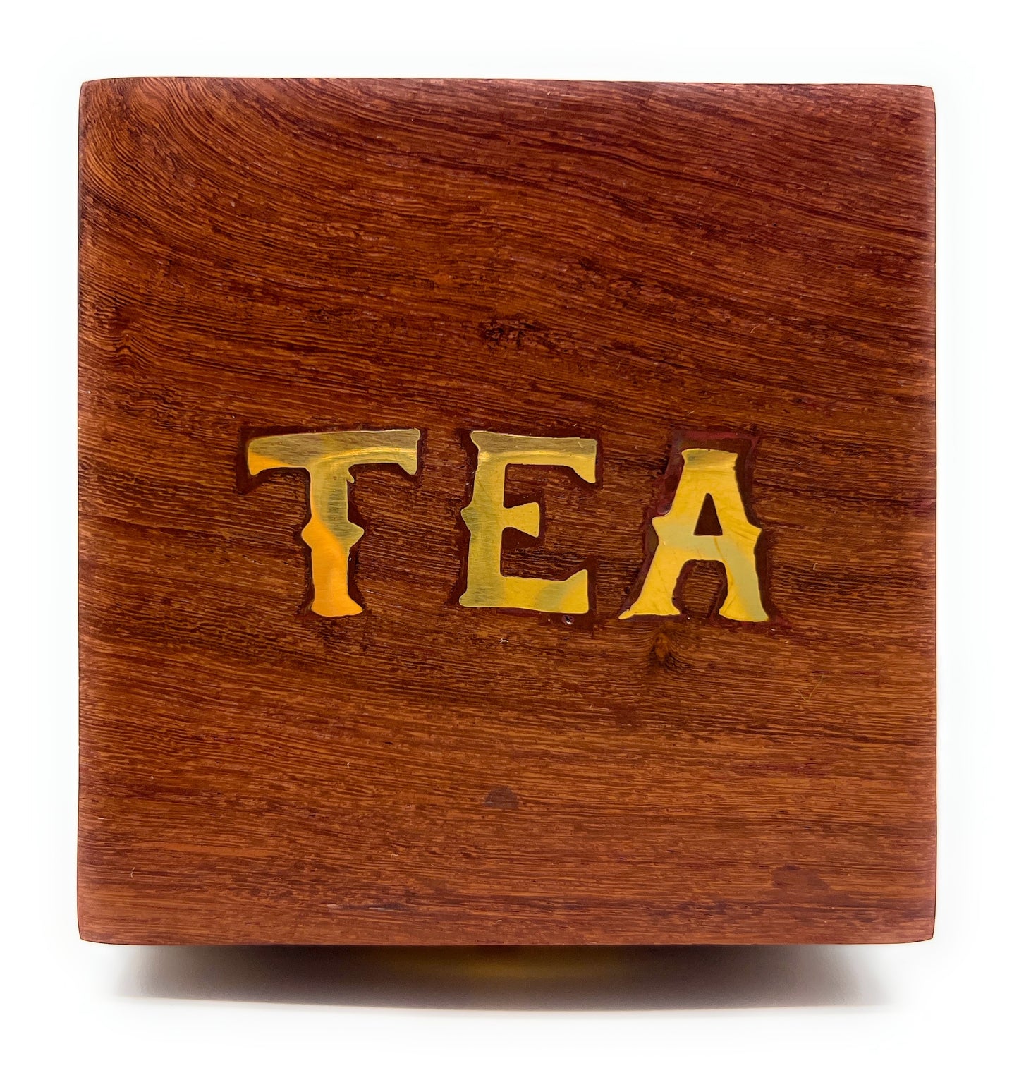 Artisan Tea Bag Organizer Box with Brass Inlay, Handcrafted from Rosewood
