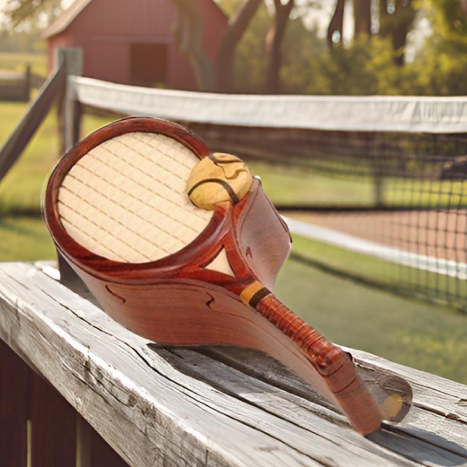 Tennis - Handcrafted All-Natural Wooden Intarsia Puzzle Box