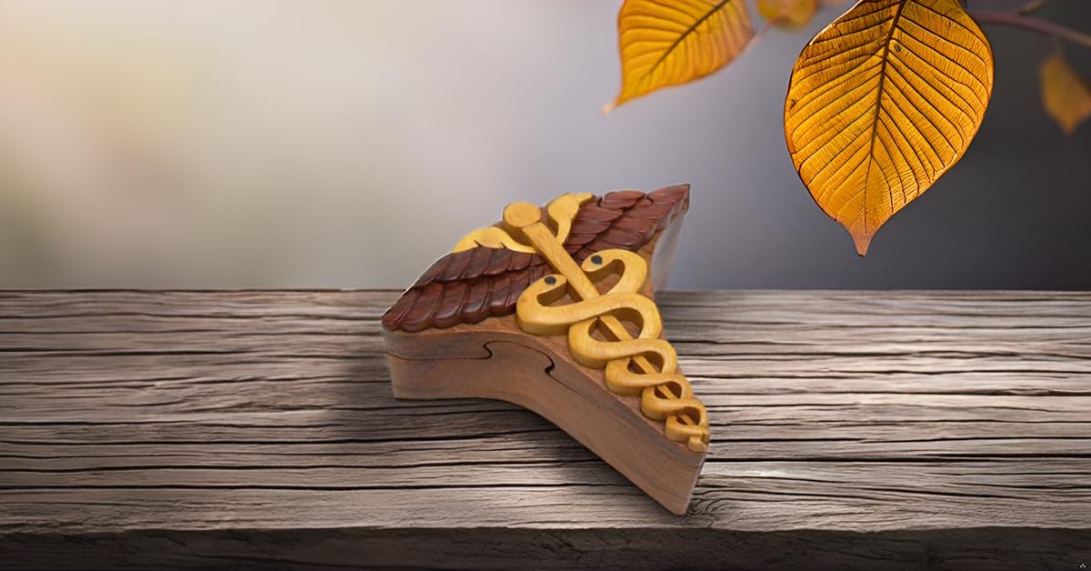 Caduceus, Handcrafted Wood Puzzle Box