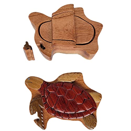 Sea Turtle, Handcrafted Wooden Puzzle Bo, Intarsia Secret Compartment Keepsake Jewelry Storage
