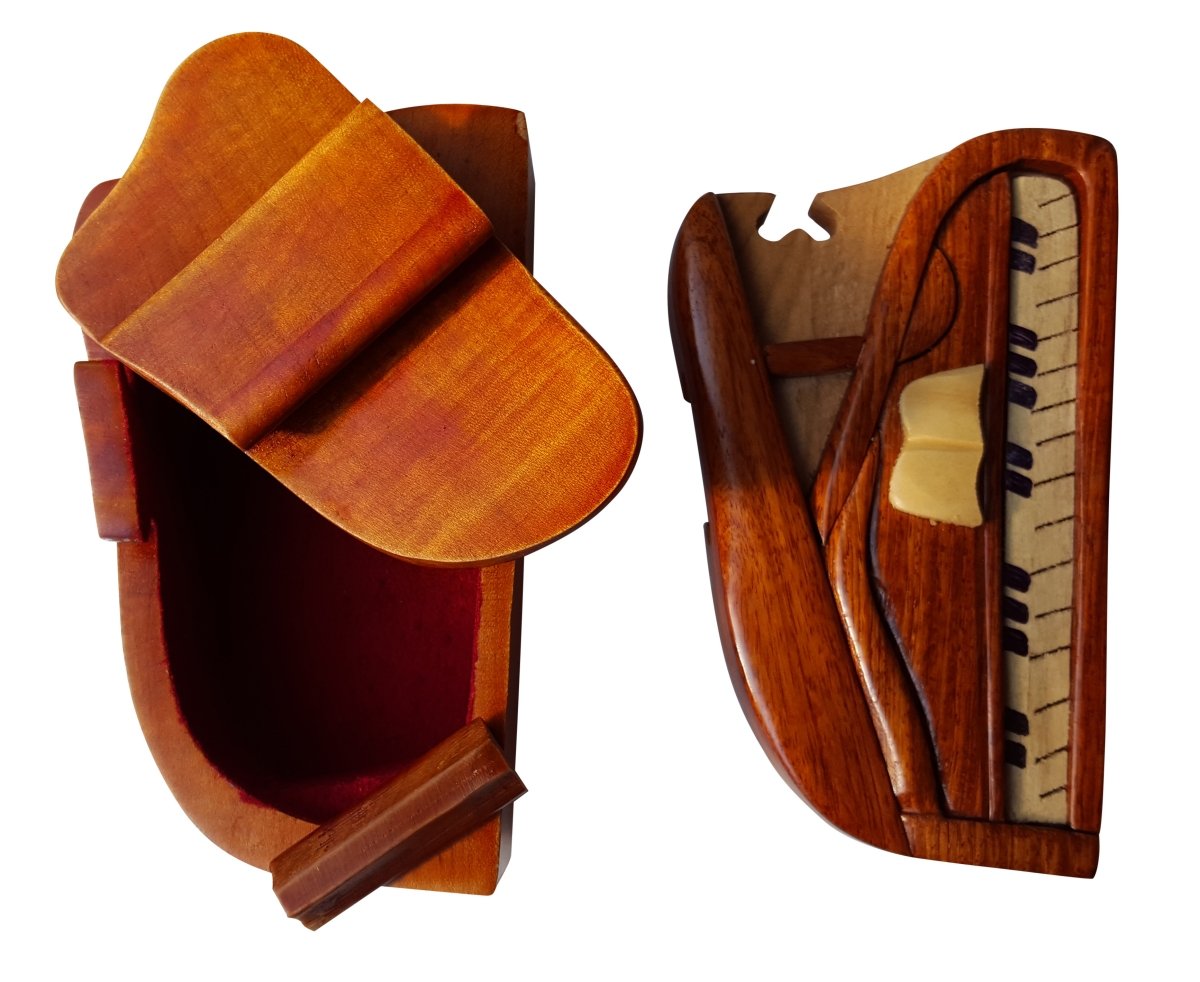 Handmade Wooden Art TRICK SECRET Piano Jewelry Puzzle Trinket Box (3026)