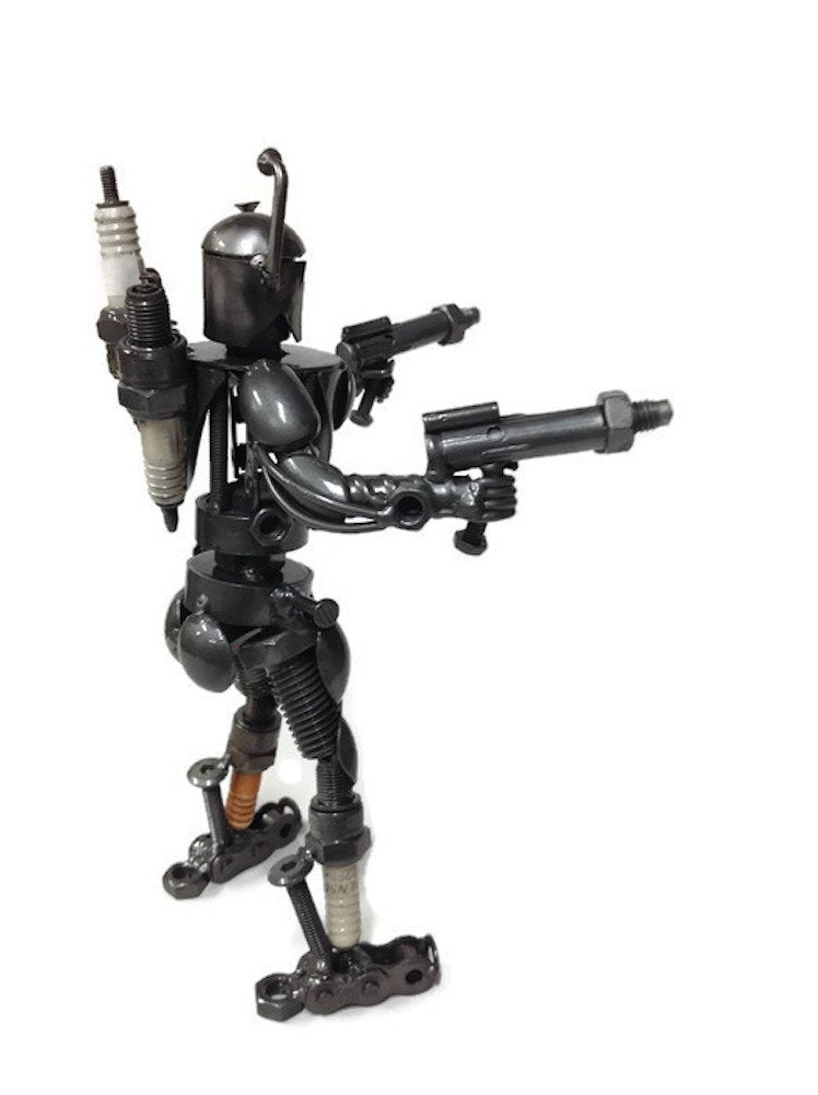 Recycled/Scrap Metal Standing Warrior Sculpture Handmade 8.5 Tall