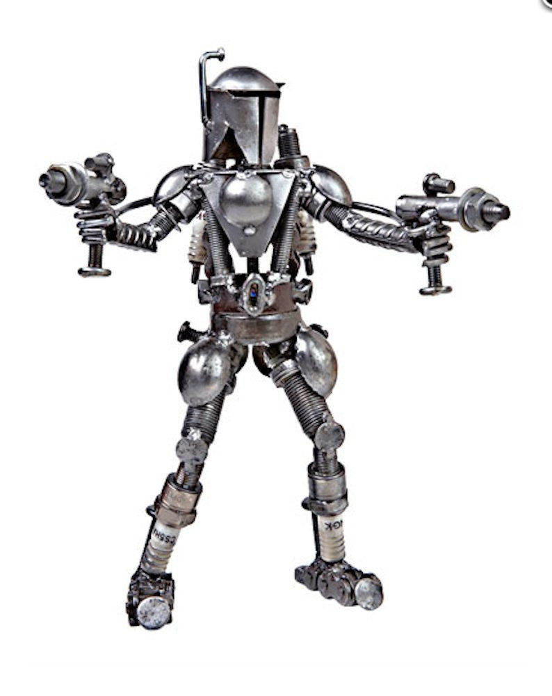 Recycled/Scrap Metal Standing Warrior Sculpture Handmade 8.5 Tall