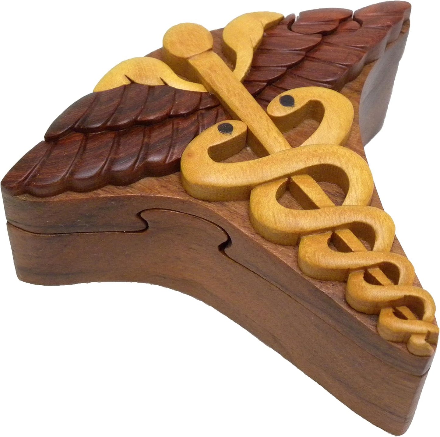 Caduceus, Handcrafted Wood Puzzle Box