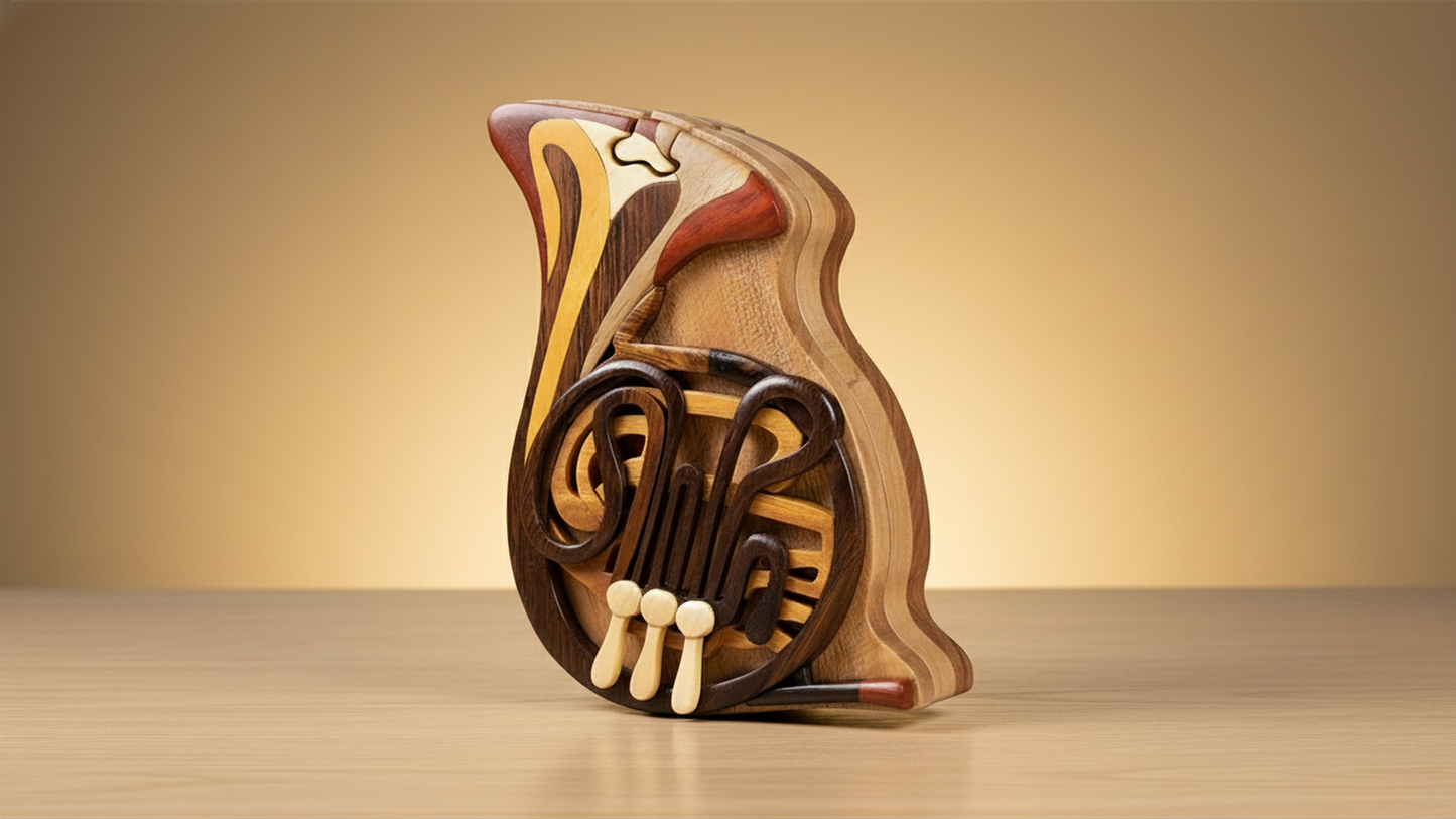 French Horn - Handcrafted All-Natural Intarsia Wood Art