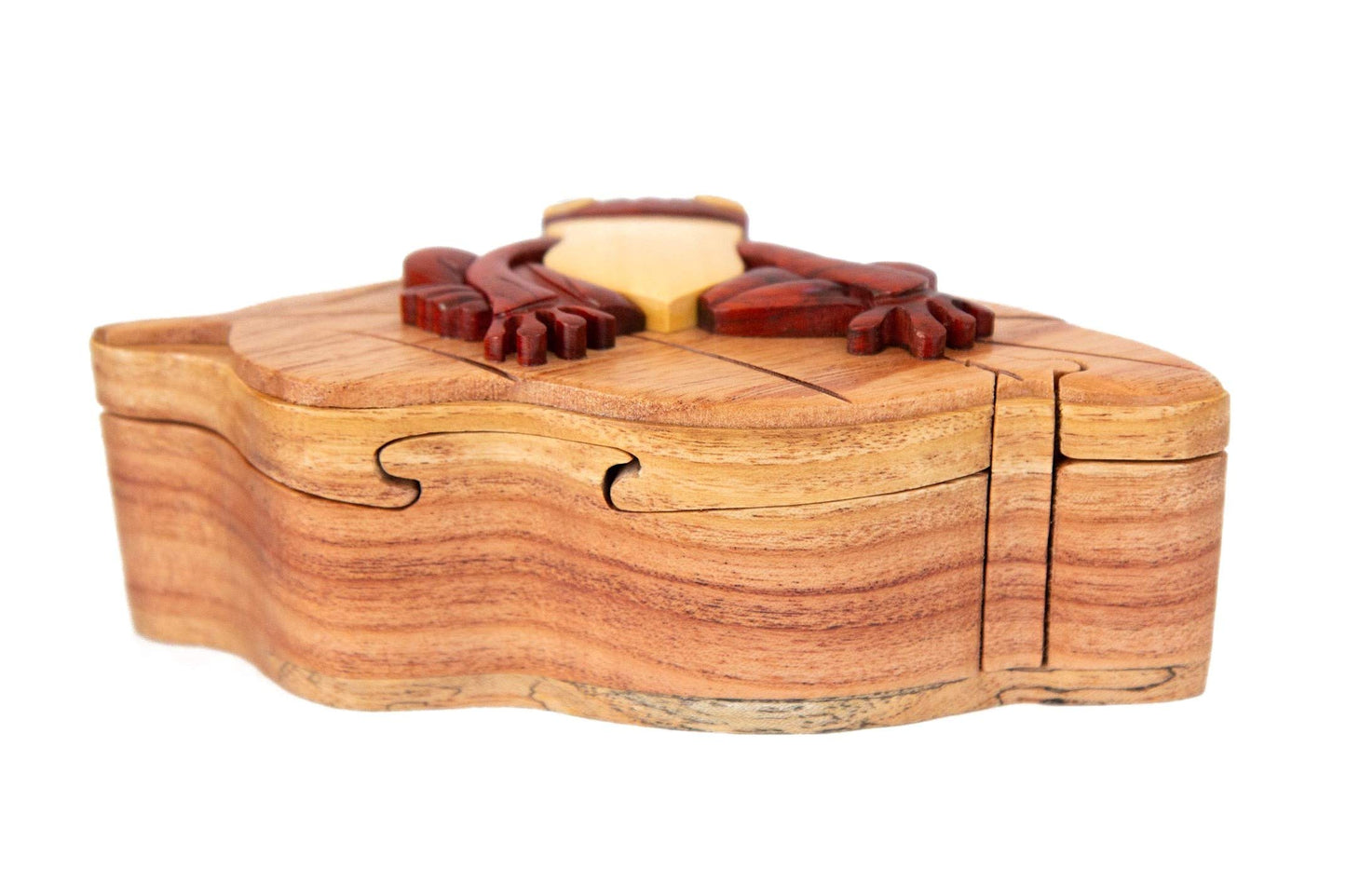 Frog on Lily pad - All Natural Wood Intarsia Puzzle Box - Handcrafted with Secret Compartment