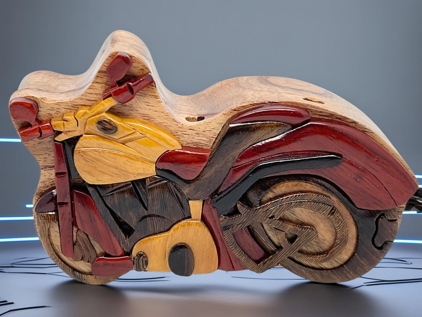 Motorcycle - All Natural Intarsia Wood Art