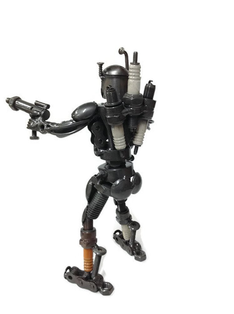 Recycled/Scrap Metal Standing Warrior Sculpture Handmade 8.5 Tall