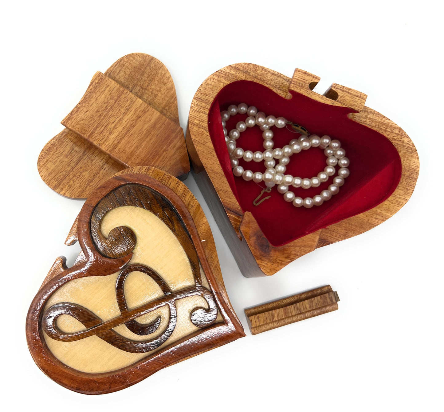 Melodic Heart, Intarsia Wood Puzzle Box with Secret Compartment, Handcrafted from All-Natural Exotic Wood