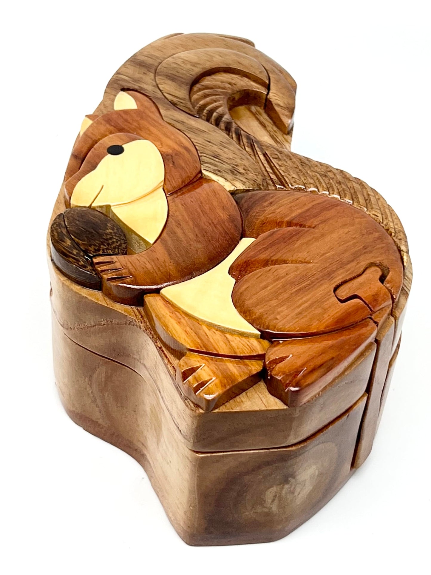 Squirrel Wooden Puzzle Box with Secret Compartment, Unique Intarsia Wood Art, Handcrafted from All-Natural and Sustainable Wood